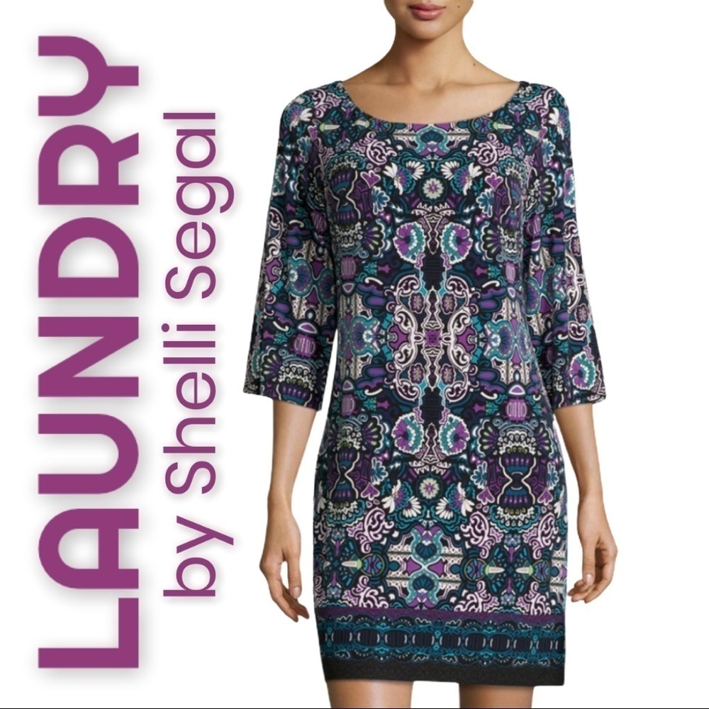LAUNDRY BY SHELLI SEGAL Calypso Stretchy V-Back Mini‎ Shift Dress, Size XS